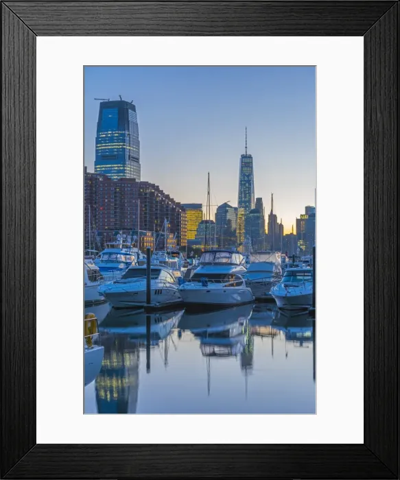 Framed Print : Paulus Hook, Morris Canal Basin, Liberty Landing Marina, with New York skyline of Manhattan