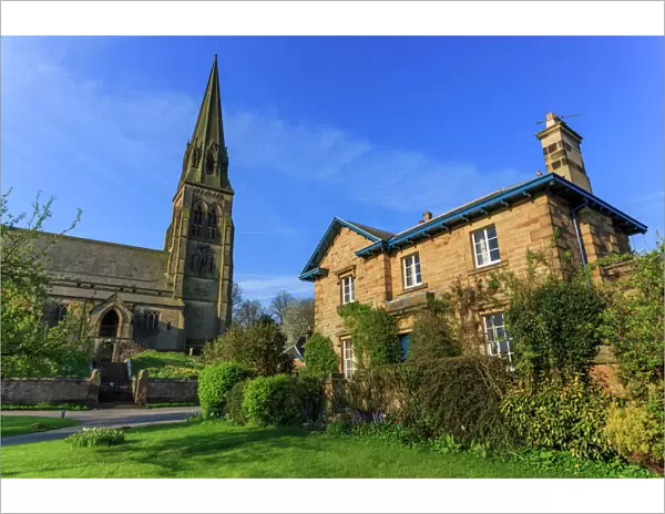 St. Peters Church and house on Village Green, Edensor, Chatsworth Estate, home of