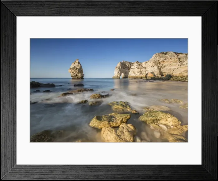 Framed Print : Ocean waves and cliffs at sunrise, Praia da Marinha, Caramujeira, Lagoa Municipality Framed Print : Ocean waves and cliffs at sunrise, Praia da Marinha, Caramujeira, Lagoa Municipality