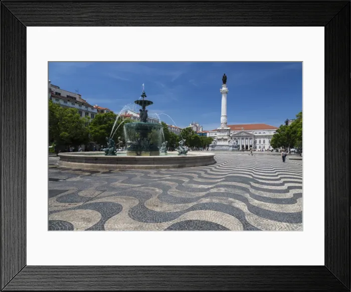 Framed Print : Fountain frames the old palace in Praca de Dom Pedro IV (Rossio Square), Pombaline Downtown Framed Print : Fountain frames the old palace in Praca de Dom Pedro IV (Rossio Square), Pombaline Downtown