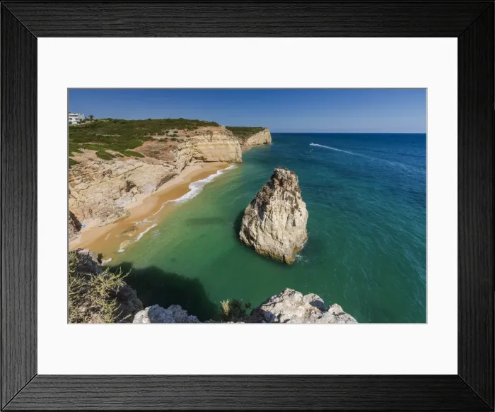 Framed Print : The turquoise waters of the ocean frames the sandy beach of Praia do Torrado, Algarve Framed Print : The turquoise waters of the ocean frames the sandy beach of Praia do Torrado, Algarve