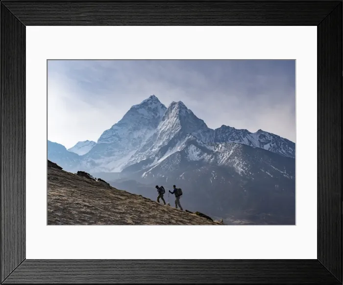 Framed Print : Trekkers climb a small peak above Dingboche in the Everest region in time to see the sunrise Framed Print : Trekkers climb a small peak above Dingboche in the Everest region in time to see the sunrise