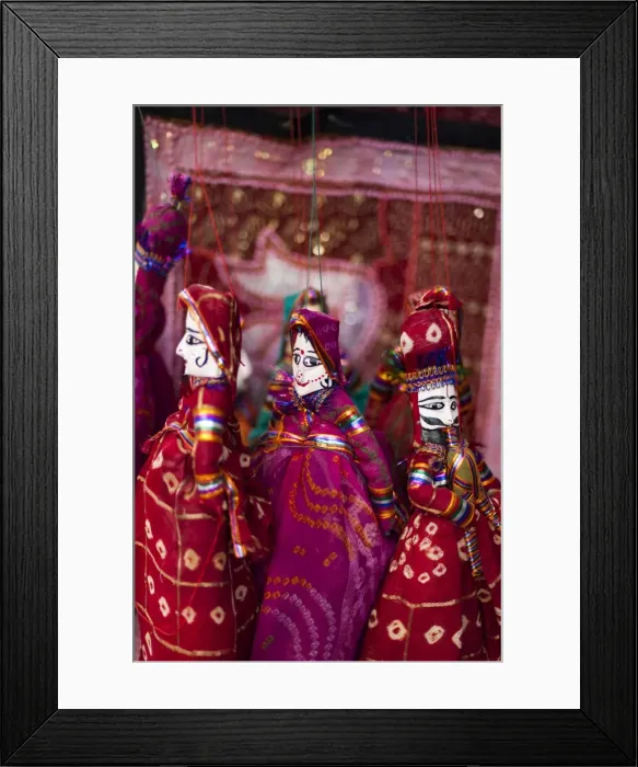 Framed Print : Colorful puppets hanging in a shop in Udaipur, Rajasthan, India, Asia Framed Print : Colorful puppets hanging in a shop in Udaipur, Rajasthan, India, Asia