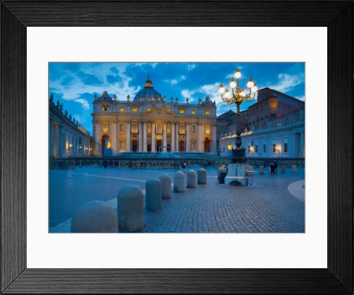 Framed Print : St. Peters and Piazza San Pietro at dusk, Vatican City, UNESCO World Heritage Site Framed Print : St. Peters and Piazza San Pietro at dusk, Vatican City, UNESCO World Heritage Site