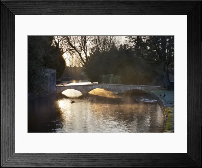 Framed Print : Cotswold stone bridge over River Windrush in mist, Bourton-on-the-Water, Cotswolds Framed Print : Cotswold stone bridge over River Windrush in mist, Bourton-on-the-Water, Cotswolds
