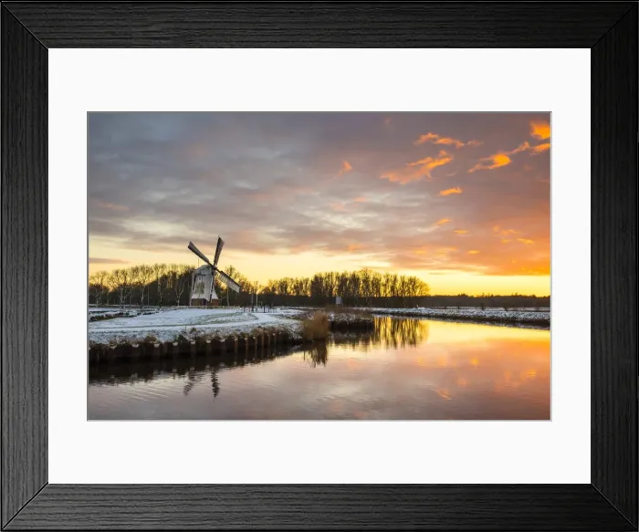 Framed Print : Witte Molen (White Mill) Dutch windmill in winter at sunset, Harn, Groningen, North Holland Framed Print : Witte Molen (White Mill) Dutch windmill in winter at sunset, Harn, Groningen, North Holland