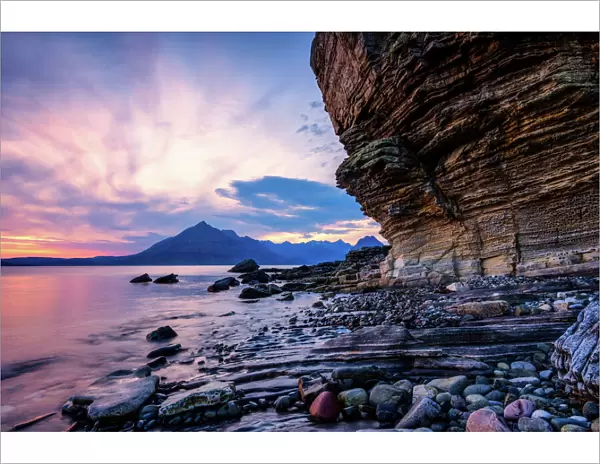 Sunset at Honeycomb Rock, Elgol, Isle of Skye, Inner Hebrides, Scotland, United Kingdom