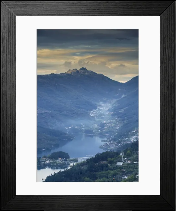 Framed Print : View of the Serra do Geres mountains, terraced fields and the Rio Homem (Homem River)