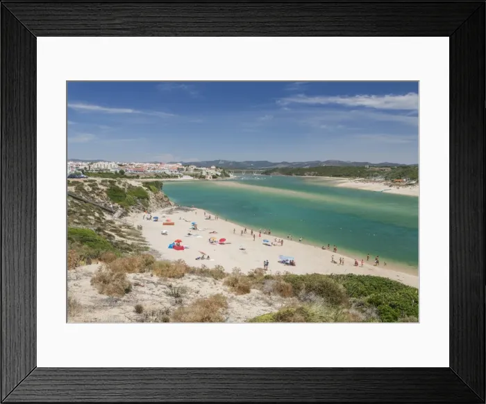 Framed Print : View of the sandy beach of Vila Nova de Milfontes surrounded by the turquoise ocean Framed Print : View of the sandy beach of Vila Nova de Milfontes surrounded by the turquoise ocean