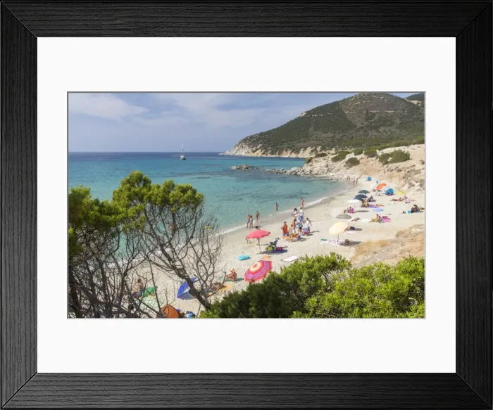 Framed Print : Mediterranean vegetation frames the beach and the turquoise sea of Porto Sa Ruxi Framed Print : Mediterranean vegetation frames the beach and the turquoise sea of Porto Sa Ruxi