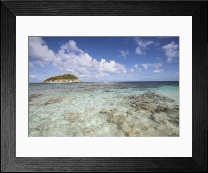 Framed Print : Blue sky and clouds frame the turquoise Caribbean Sea, Half Moon Bay, Antigua and Barbuda Framed Print : Blue sky and clouds frame the turquoise Caribbean Sea, Half Moon Bay, Antigua and Barbuda