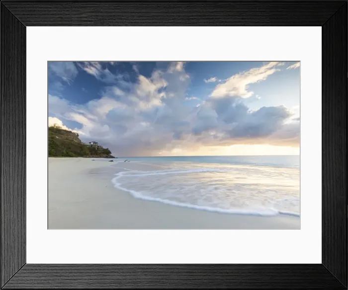 Framed Print : The sky turns pink at sunset and reflected on Ffryes Beach, Antigua, Antigua and Barbuda Framed Print : The sky turns pink at sunset and reflected on Ffryes Beach, Antigua, Antigua and Barbuda