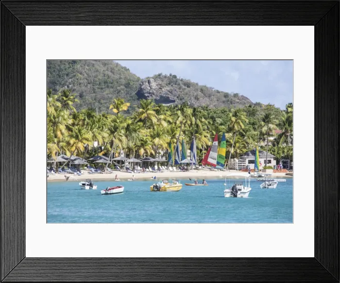 Framed Print : Water sports and sunbeds for amusement and relaxation, Carlisle, Morris Bay, Antigua and Barbuda Framed Print : Water sports and sunbeds for amusement and relaxation, Carlisle, Morris Bay, Antigua and Barbuda