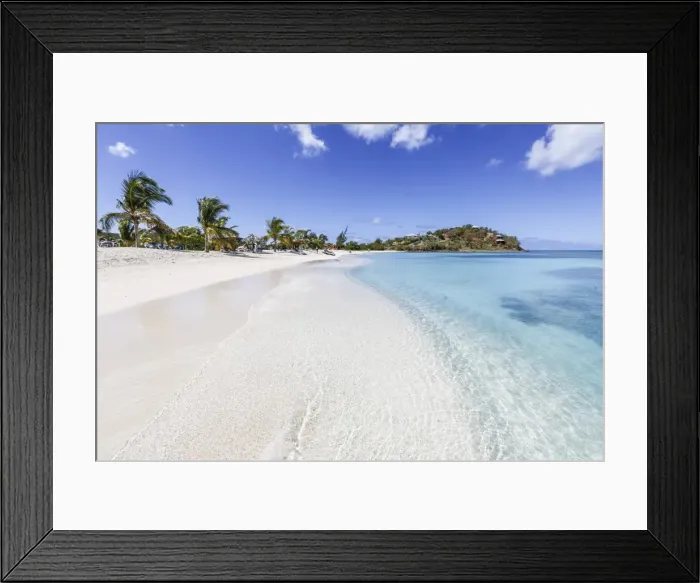 Framed Print : Palm trees and white sand surround the turquoise Caribbean sea, Ffryes Beach, Antigua Framed Print : Palm trees and white sand surround the turquoise Caribbean sea, Ffryes Beach, Antigua