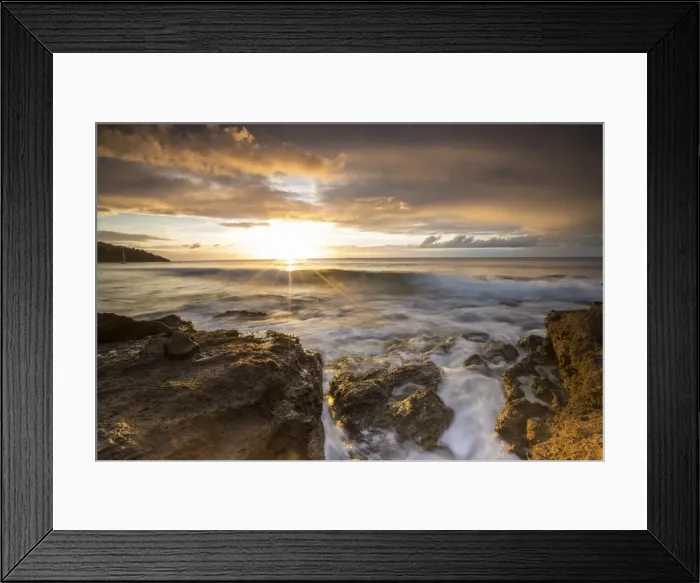 Framed Print : The last sunbeams on the cliffs and sea around Galley Bay, St. Johns, Antigua, Antigua and Barbuda Framed Print : The last sunbeams on the cliffs and sea around Galley Bay, St. Johns, Antigua, Antigua and Barbuda