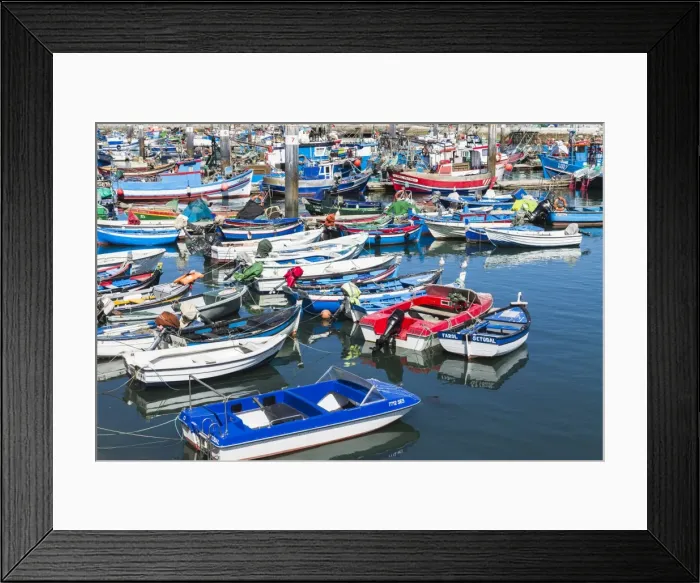 Framed Print : The harbor and the colorful fishing boats on a summer day, Setubal, Portugal, Europe Framed Print : The harbor and the colorful fishing boats on a summer day, Setubal, Portugal, Europe