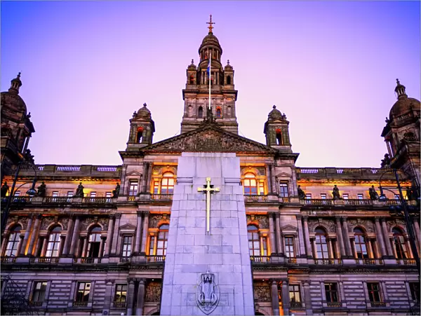 Glasgow City Chambers at sunset, Glasgow, Scotland, United Kingdom, Europe