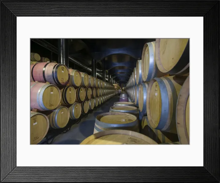 Framed Print : Wine ageing in oak barrels in a cellar at a winery in the Alto Douro region of Portugal Framed Print : Wine ageing in oak barrels in a cellar at a winery in the Alto Douro region of Portugal