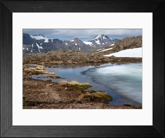 Framed Print : Ice melting on a mountain pass, Strandir, West Fjords, Iceland, Polar Regions Framed Print : Ice melting on a mountain pass, Strandir, West Fjords, Iceland, Polar Regions