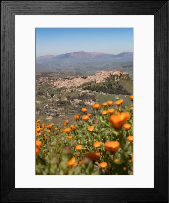 Framed Print : The small hill town of Calascibetta seen from Enna, Sicily, Italy, Europe Framed Print : The small hill town of Calascibetta seen from Enna, Sicily, Italy, Europe