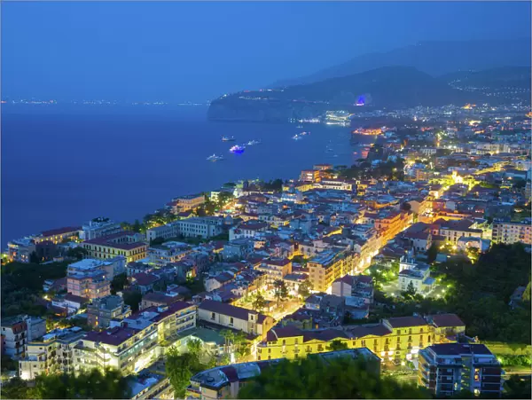 Panoramic view of Sorrento at night, Sorrento, Amalfi Coast, UNESCO World Heritage Site