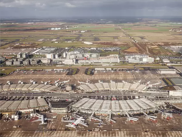 Aerial of Charles de Gaulle Airport, Paris, France, Europe