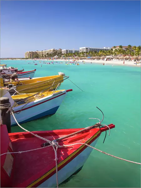 Boats at Fishermans Pier, Palm Beach, Aruba, Netherlands Antilles, Caribbean, Central