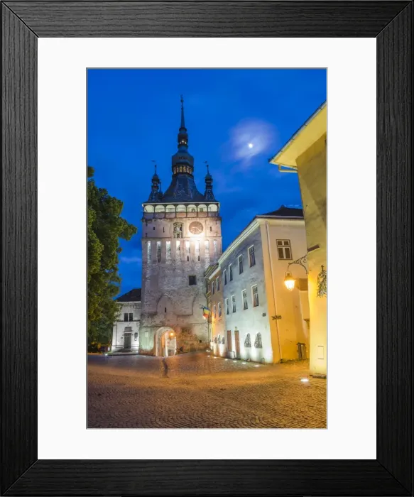 Framed Print : Sighisoara Clock Tower at night in the historic centre of Sighisoara, a 12th century Saxon town Framed Print : Sighisoara Clock Tower at night in the historic centre of Sighisoara, a 12th century Saxon town