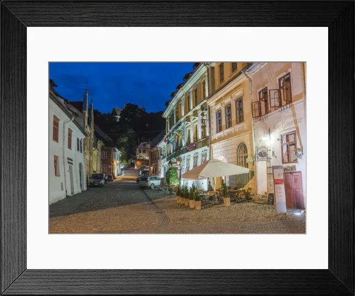 Framed Print : Sighisoara at night in the historic centre of the 12th century Saxon town, Sighisoara Framed Print : Sighisoara at night in the historic centre of the 12th century Saxon town, Sighisoara