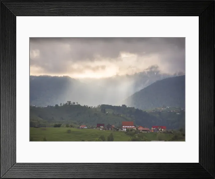 Framed Print : Romanian landscape in the Carpathian Mountains near Bran Castle at Pestera, Transylvania Framed Print : Romanian landscape in the Carpathian Mountains near Bran Castle at Pestera, Transylvania