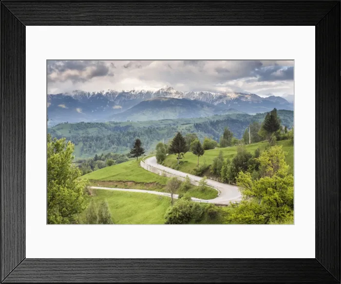 Framed Print : Rural countryside and Carpathian Mountains near Bran Castle at Pestera, Transylvania Framed Print : Rural countryside and Carpathian Mountains near Bran Castle at Pestera, Transylvania