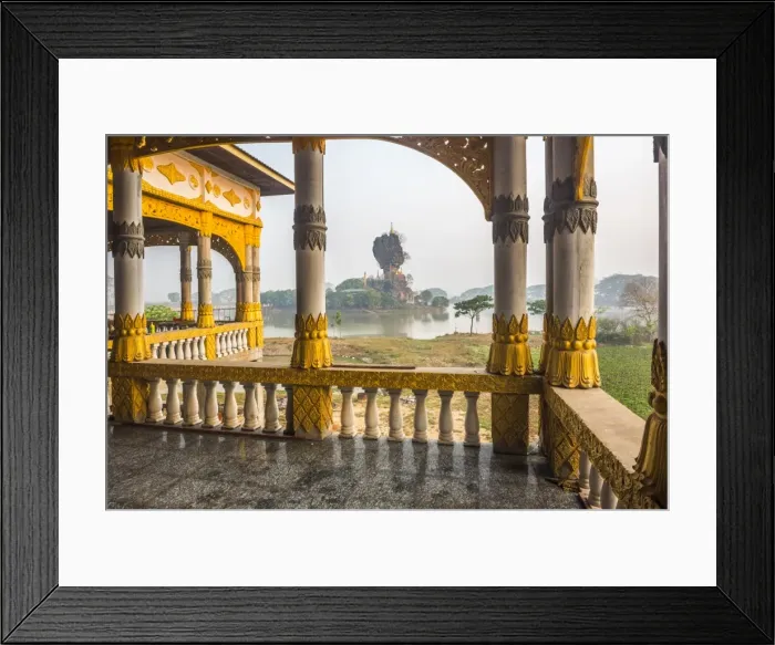 Framed Print : Kyauk Kalap Buddhist Temple in the middle of a lake at sunrise, Hpa An, Kayin State (Karen State) Framed Print : Kyauk Kalap Buddhist Temple in the middle of a lake at sunrise, Hpa An, Kayin State (Karen State)