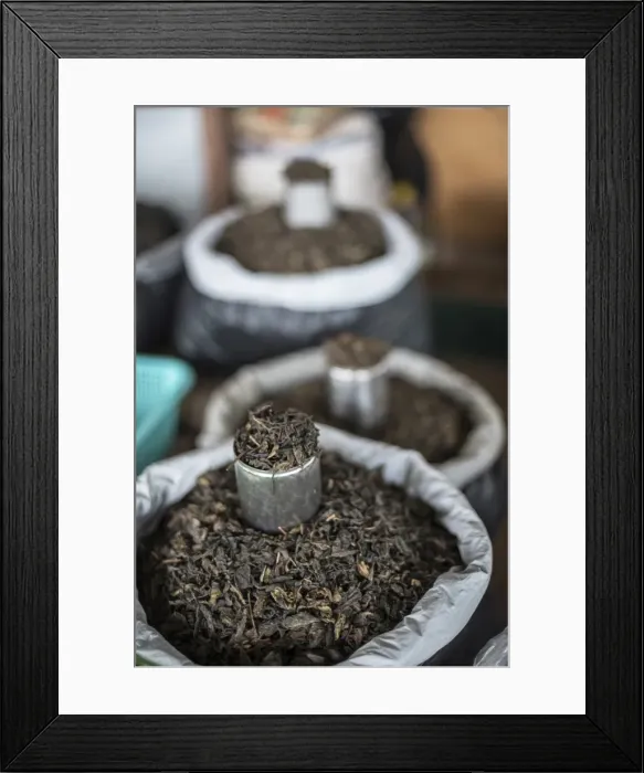 Framed Print : Tea leaves in Hpa An Morning Market, Kayin State (Karen State), Myanmar (Burma), Asia