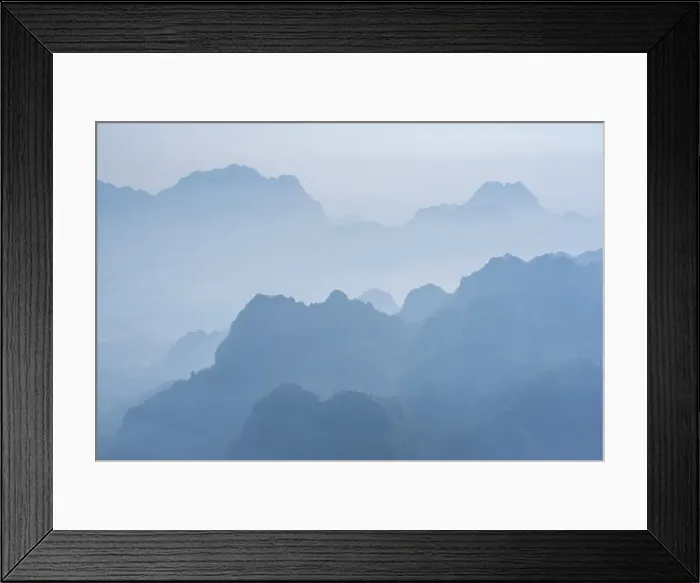 Framed Print : Misty limestone karst mountain landscape at sunrise, seen from Mount Zwegabin, Hpa An Framed Print : Misty limestone karst mountain landscape at sunrise, seen from Mount Zwegabin, Hpa An