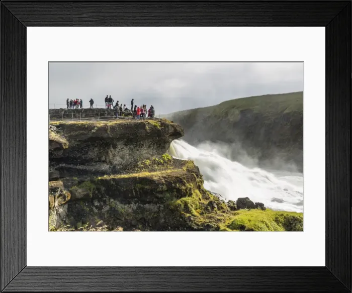 Framed Print : Tourists visiting Gullfoss (Golden Falls), a waterfall located in the canyon of Framed Print : Tourists visiting Gullfoss (Golden Falls), a waterfall located in the canyon of