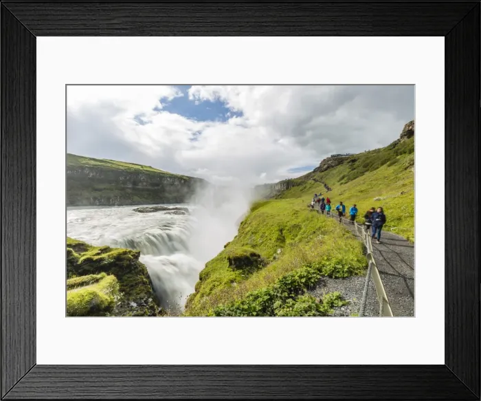 Framed Print : Tourists visiting Gullfoss (Golden Falls), a waterfall located in the canyon of Framed Print : Tourists visiting Gullfoss (Golden Falls), a waterfall located in the canyon of