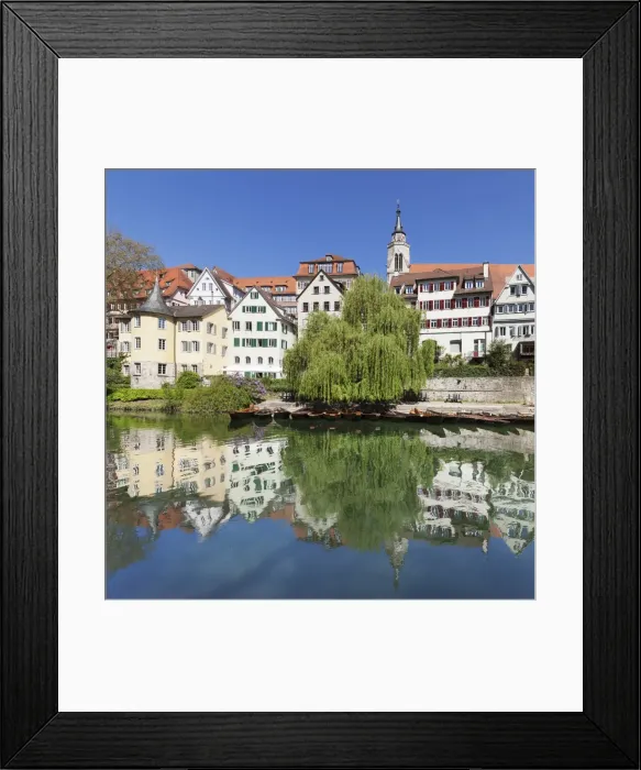 Framed Print : Old town with Hoelderlinturm tower and Stiftskirche Church reflecting in the Neckar River Framed Print : Old town with Hoelderlinturm tower and Stiftskirche Church reflecting in the Neckar River