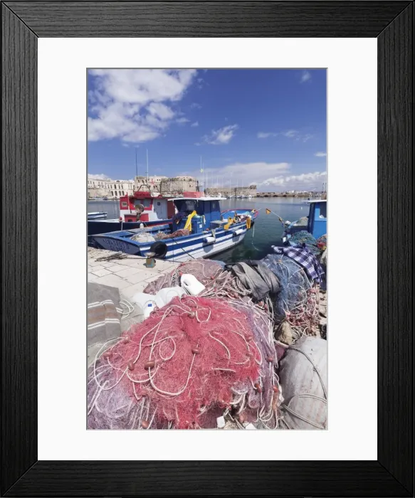 Framed Print : Fishing boats at the port, old town with castle, Gallipoli, Lecce province, Salentine Peninsula Framed Print : Fishing boats at the port, old town with castle, Gallipoli, Lecce province, Salentine Peninsula