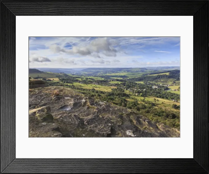 Framed Print : View towards Chatsworth from Curbar Edge, with Calver and Curbar villages, Peak District Framed Print : View towards Chatsworth from Curbar Edge, with Calver and Curbar villages, Peak District