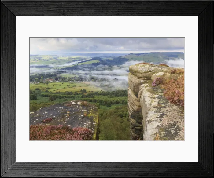 Framed Print : Early morning fog around Curbar village, from Curbar Edge, Peak District National Park Framed Print : Early morning fog around Curbar village, from Curbar Edge, Peak District National Park
