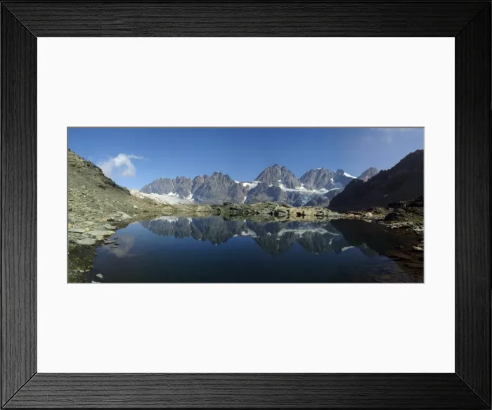 Framed Print : Panorama of Laghetto Forbici and Bernina Group on a summer day, Malenco Valley, Valtellina Framed Print : Panorama of Laghetto Forbici and Bernina Group on a summer day, Malenco Valley, Valtellina