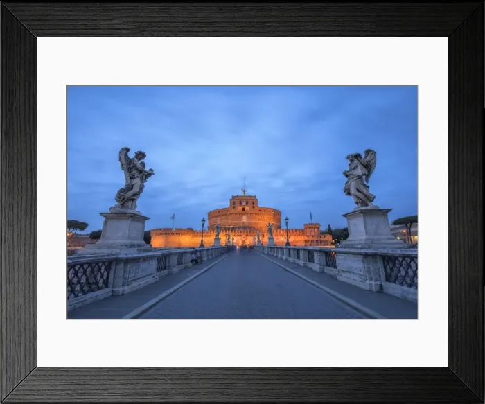Framed Print : Dusk on the ancient palace of Castel Sant Angelo with statues of angels on the bridge Framed Print : Dusk on the ancient palace of Castel Sant Angelo with statues of angels on the bridge