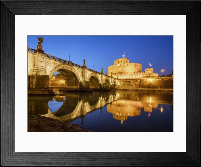 Framed Print : Dusk on the ancient palace of Castel Sant Angelo with statues of angels on the bridge Framed Print : Dusk on the ancient palace of Castel Sant Angelo with statues of angels on the bridge
