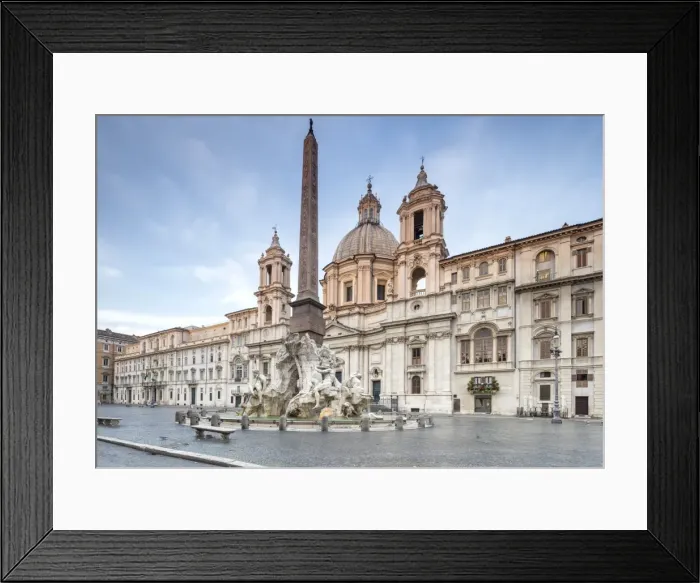 Framed Print : View of Piazza Navona with Fountain of the Four Rivers and the Egyptian obelisk in the middle Framed Print : View of Piazza Navona with Fountain of the Four Rivers and the Egyptian obelisk in the middle