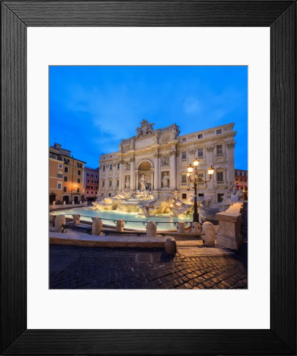 Framed Print : Panorama of Trevi Fountain illuminated by street lamps and the lights at dusk, Rome Framed Print : Panorama of Trevi Fountain illuminated by street lamps and the lights at dusk, Rome