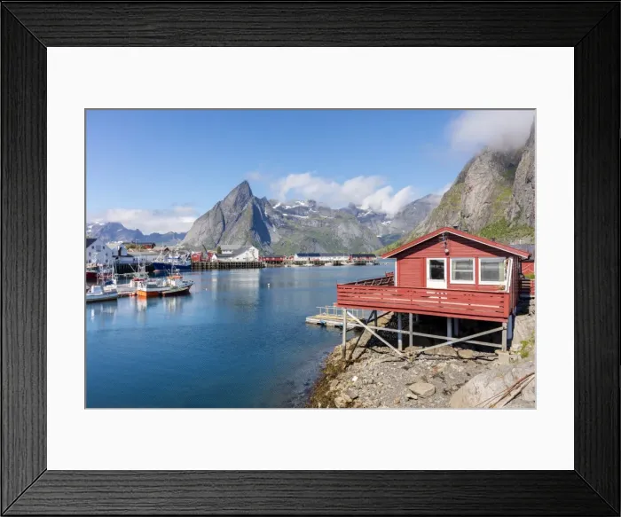 Framed Print : Fishing village and harbour framed by peaks and sea, Hamnoy, Moskenes, Nordland county Framed Print : Fishing village and harbour framed by peaks and sea, Hamnoy, Moskenes, Nordland county