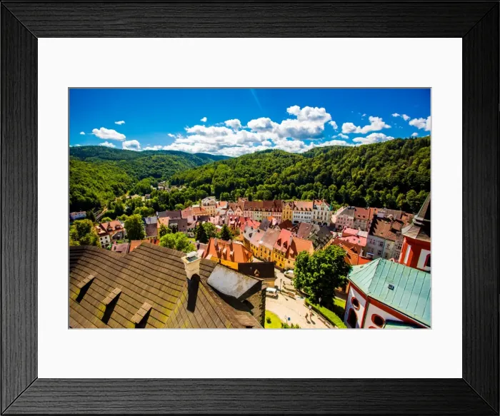 Framed Print : View from atop Loket Castle in the village of Loket in Karlovy Vary, Bohemia, Czech Republic Framed Print : View from atop Loket Castle in the village of Loket in Karlovy Vary, Bohemia, Czech Republic