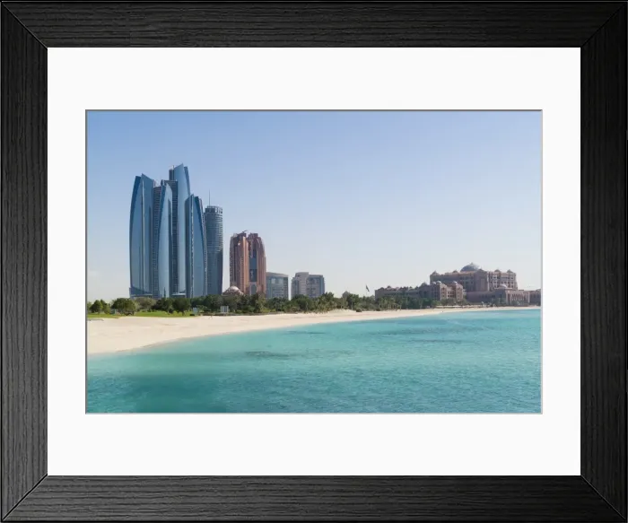 Framed Print : Etihad Towers, Emirates Palace Hotel and beach, Abu Dhabi, United Arab Emirates Framed Print : Etihad Towers, Emirates Palace Hotel and beach, Abu Dhabi, United Arab Emirates