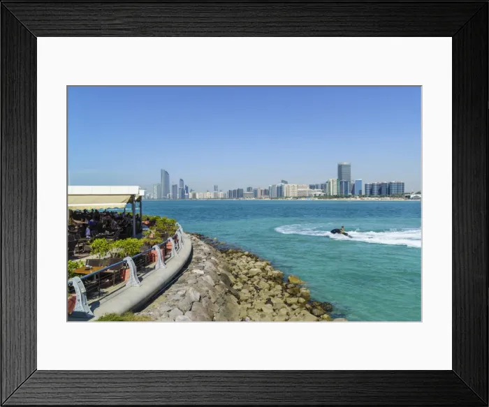 Framed Print : View from the Breakwater to the city skyline across the Gulf, Abu Dhabi, United Arab Emirates Framed Print : View from the Breakwater to the city skyline across the Gulf, Abu Dhabi, United Arab Emirates