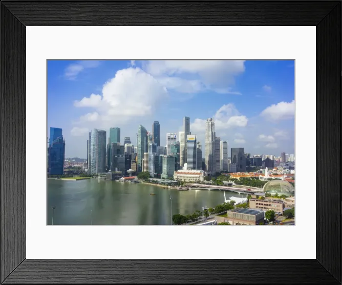 Framed Print : Singapore skyline, financial district skyscrapers with the Fullerton Hotel and Jubilee Framed Print : Singapore skyline, financial district skyscrapers with the Fullerton Hotel and Jubilee